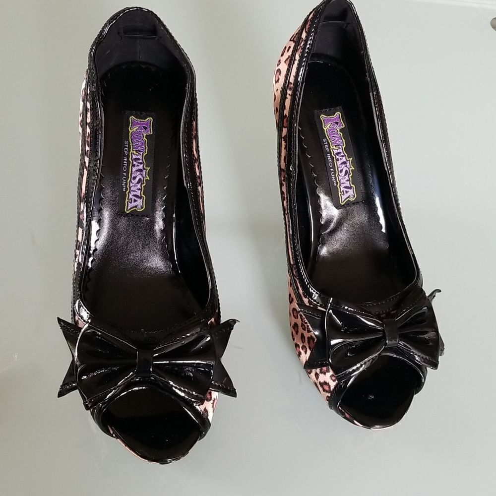 Funtasma Leopard Print Retro 50's Pin Up Peep Toe Heels Size 8 - Picture 2 of 12